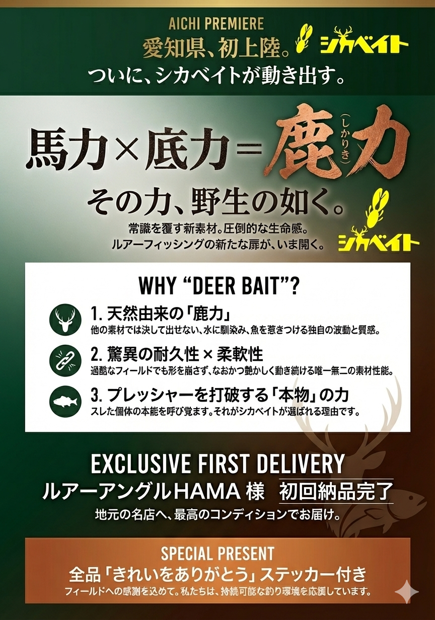 愛知県初上陸｜シカベイトがルアーアングルHAMAで取扱開始